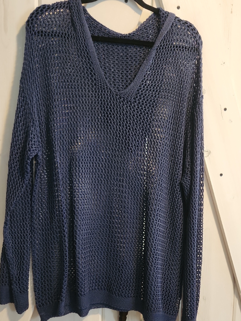 SHEIN Navy Blue Open-Weave V-Neck Sweater